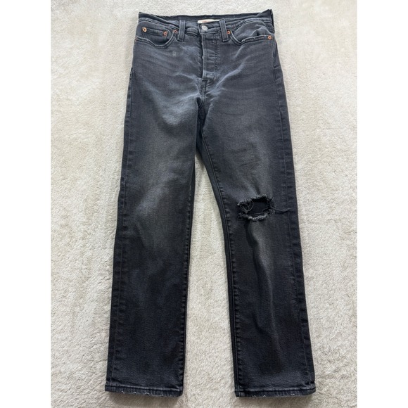 Levi's Denim - Levi's Womens Wedgie Straight Distressed Black Denim Jeans 29x28 Meas: 28x26.5